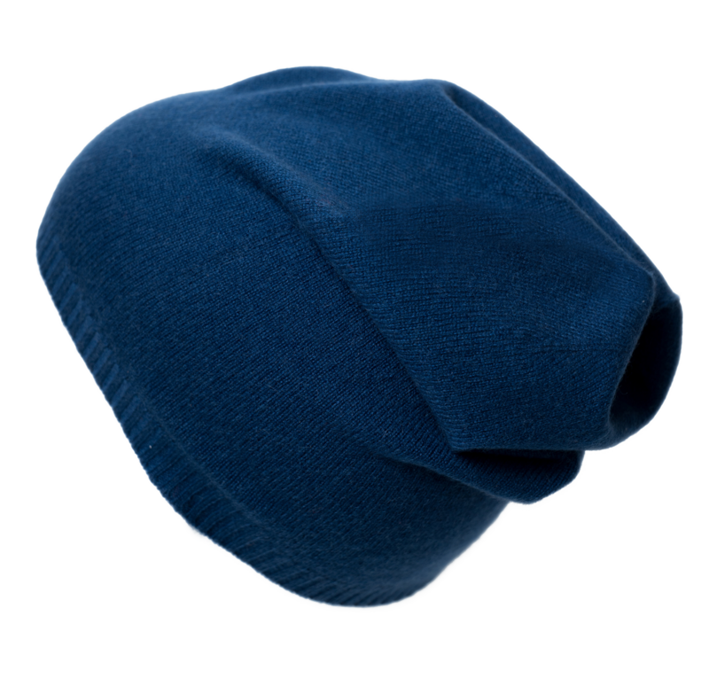 Berretto con bordo 100% cashmere blu