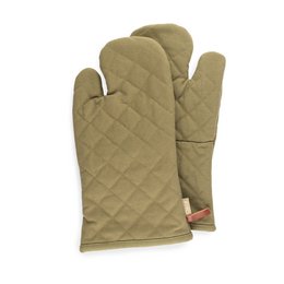 Quilted oven mitts made of 100% cotton in green and black colors, measuring 18x35cm, suitable for BBQ and kitchen use.