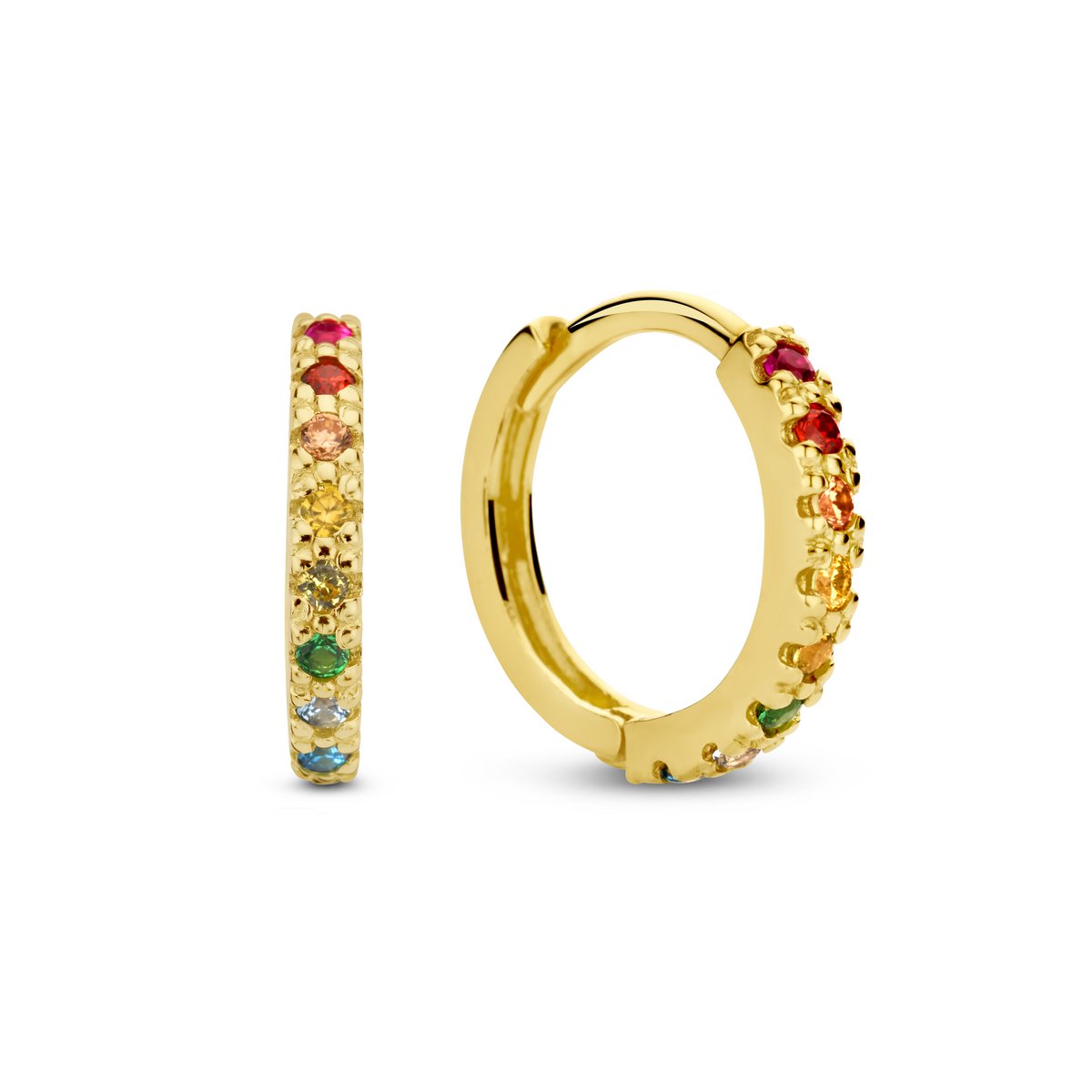 New Bling 9NBG-0652 Goldohrringe mit Zirkonia – 12 mm Durchmesser – 1,8 mm breit – farbiger Zirkonia – Ohrringe – 14 Karat – Gold