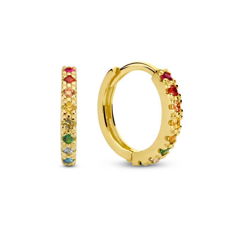 New Bling 9NBG-0652 Gold Earrings with Zirconia - 12mm Diameter - 1.8mm Wide - Colored Zirconia - Earrings - 14 Carats - Gold