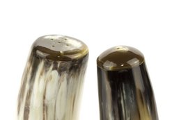 Grande salière et poivrière en corne blonde
