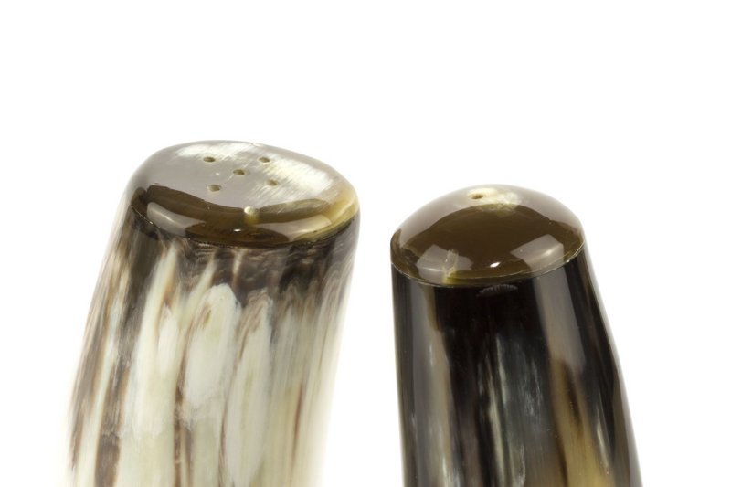 Grande salière et poivrière en corne blonde