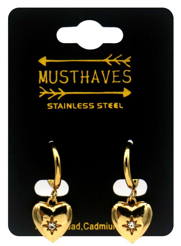 B-E4.5 E2612-206G S. Steel Earrings Heart 3x1.2cm