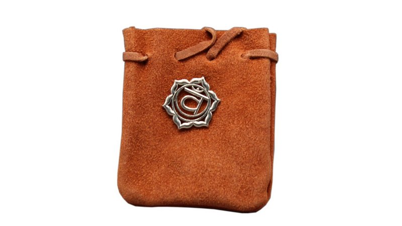 Suede Pouch-Orange with Chakra Symbol 3.25x2.75"