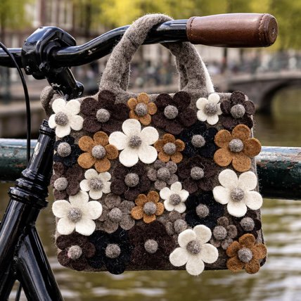 Fleurs de sac à main Luna-Leena Kids - Gris - Felt de laine - Fabriqué à la main au Népal