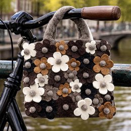 Fleurs de sac à main Luna-Leena Kids - Gris - Felt de laine - Fabriqué à la main au Népal