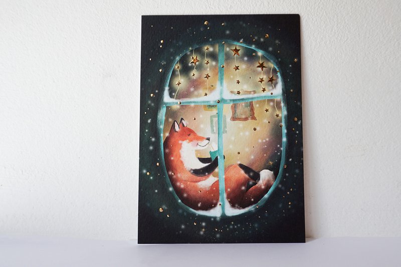 Christmas card Chilling in the window with foil stamping