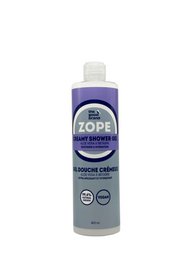 Purple and white shower cream bottle, aloe vera formula, 400ml size, skincare product