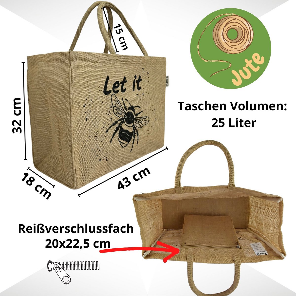 Domelo jute bag shopping bag. Jute shopper bag. Large water-repellent shopping basket/beach bag. Bathing bag XXL/shopping bag gifts for women.