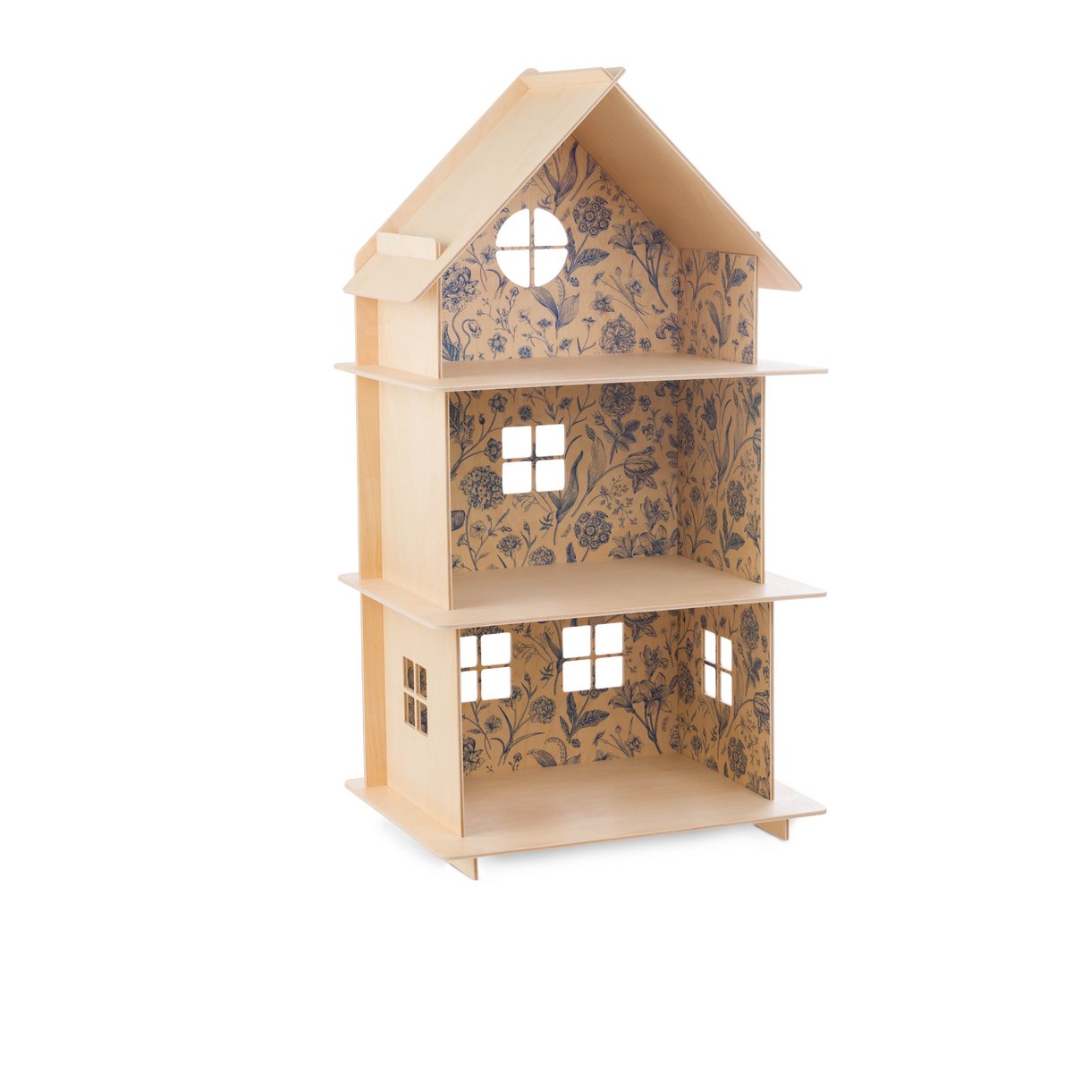 Dreistöckiges Puppenhaus aus Holz / Modernes Puppenhaus