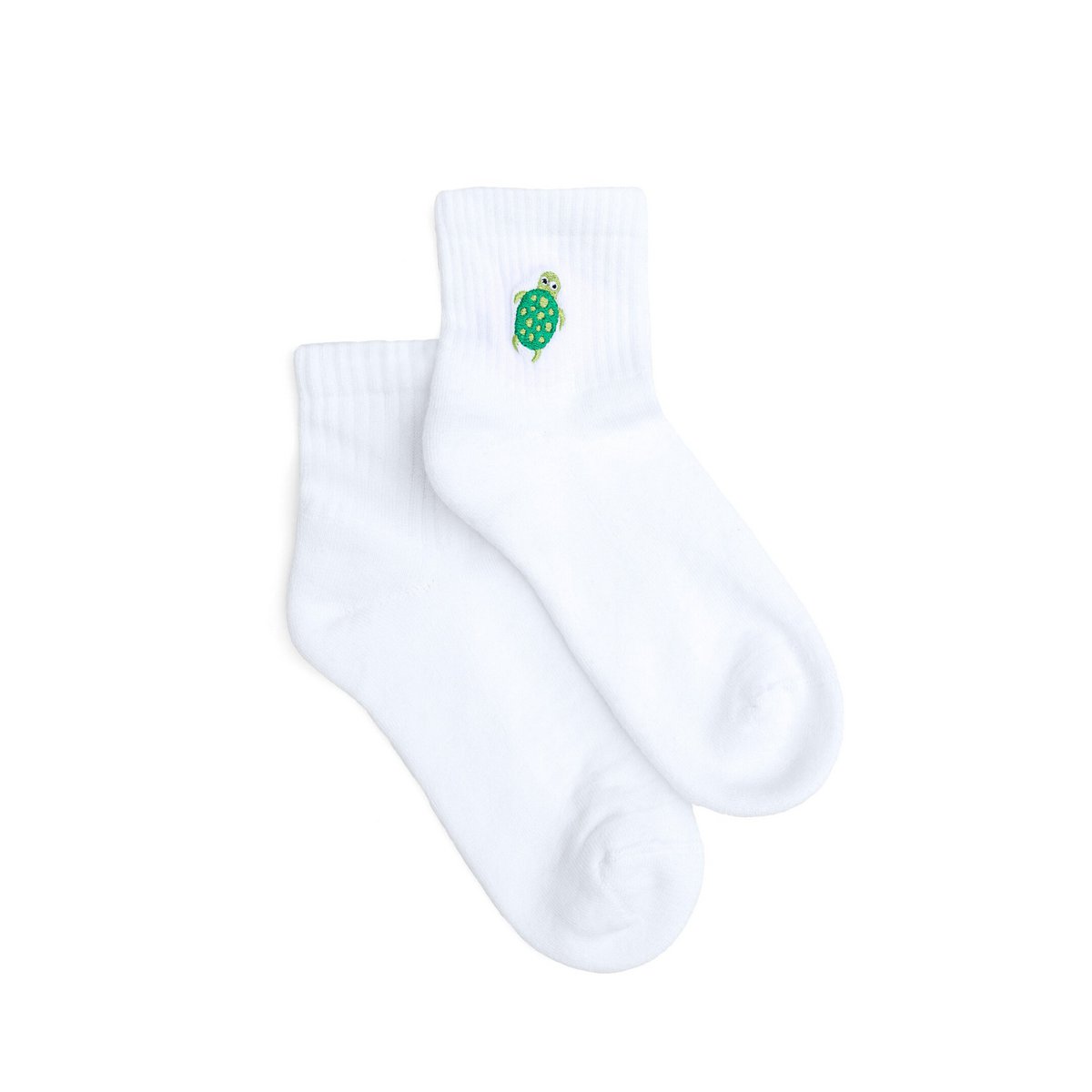 Organic quarters socks turtle - short white socks with embroidered turtle