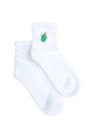 Organic quarters socks turtle - short white socks with embroidered turtle