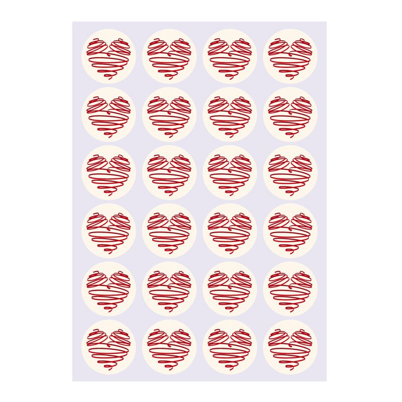 24 romantic heart stickers, MATTE paper stickers (ø 45mm; 1 motif)
