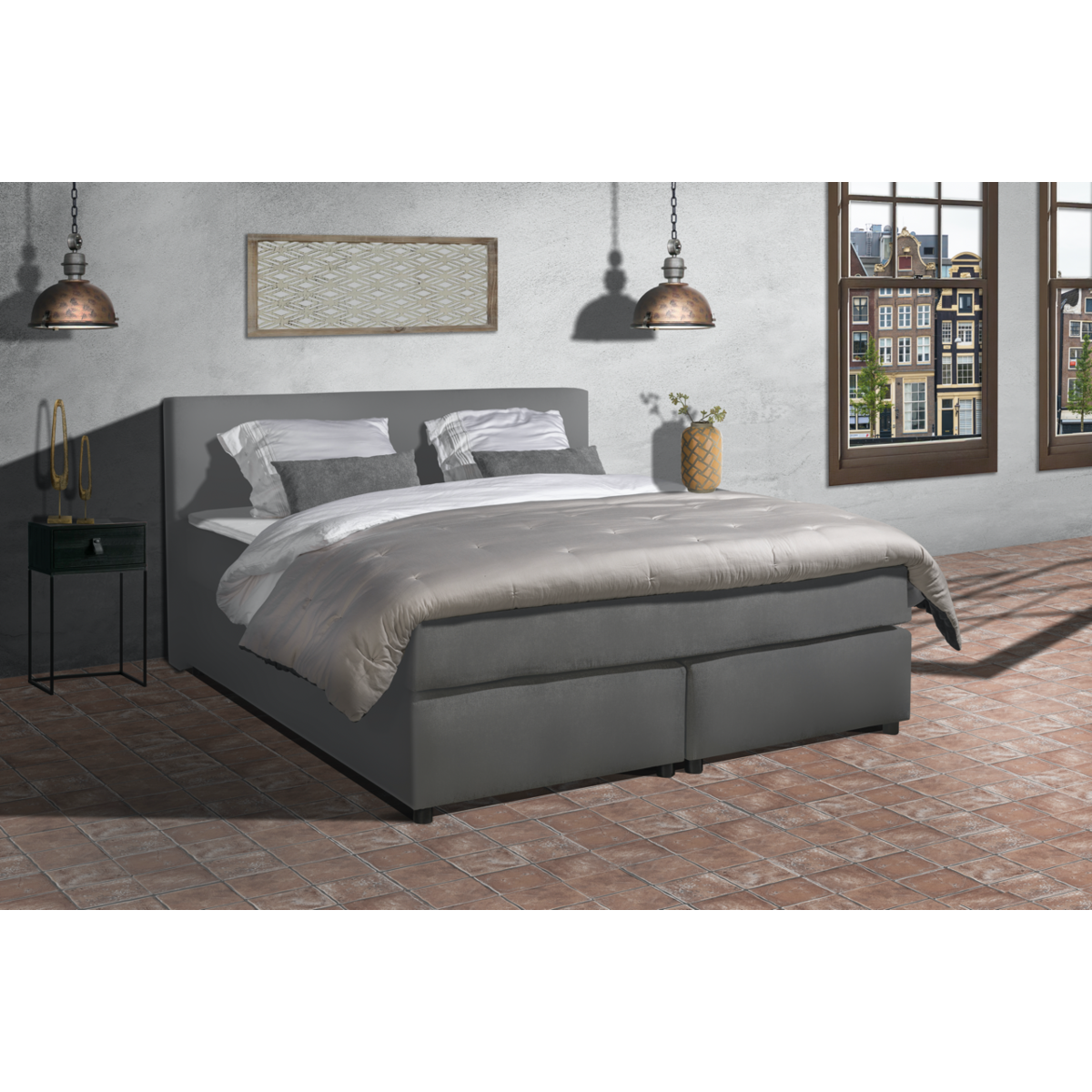 Mörgenn Boxspring Parga Aspecto de cuero - Juego completo