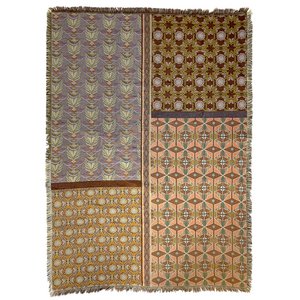 NIN-NIT | Nouveau Classiques Decke | kariert | gewebte Decke | Tagesdecke | 100 % gewebte Baumwolle | Blumen | Blätter | grafischer Naturdruck | braun | orange | beige | lila | blau | grün | lila | rosa | 220x160cm