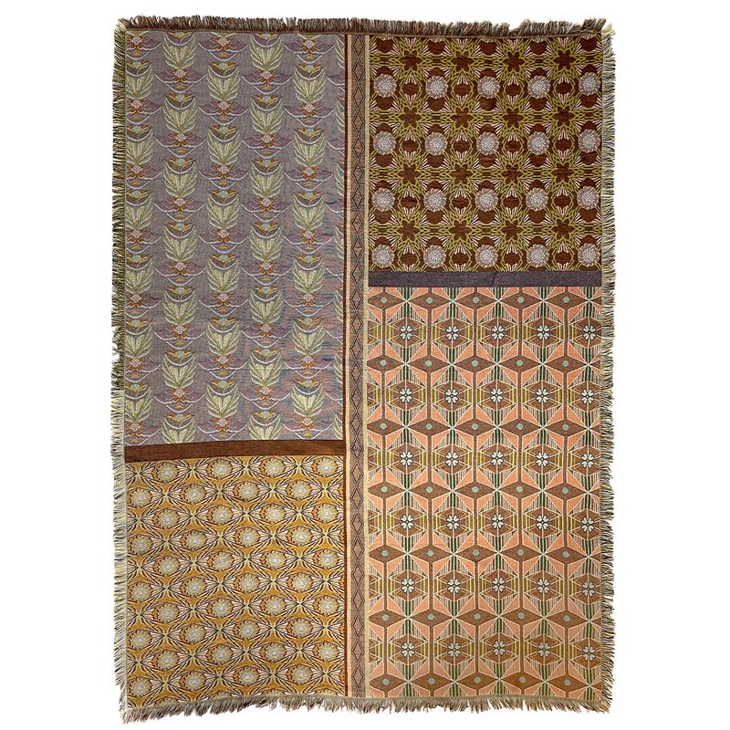 NIN-NIT | Couverture Nouveaux Classiques | plaid | couverture tissée | couvre-lit | 100% coton tissé | Fleurs | feuilles | imprimé nature graphique | marron | orange | beige | lilas | bleu | vert | violet | rose | 220x160cm