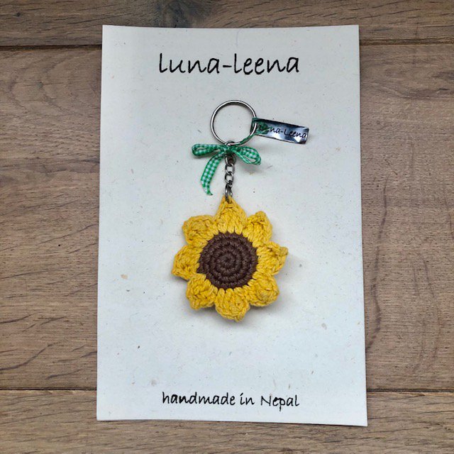 Luna-Leena porte-clés tournesol jaune - bijou de sac - coton biologique - crocheté main au Népal