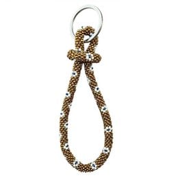 Gold beaded keychain roll, hand crocheted flowers pattern, glass beads, wrist loop, handmade Nepal