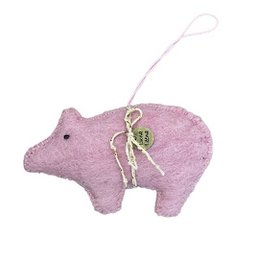 Pink wool felt pig ornament, handmade, Christmas decoration, animal shape charm.