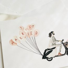 Wenskaart · Bruidsscooter