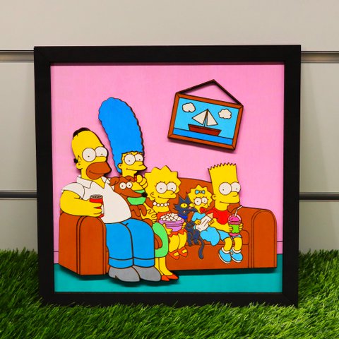 Wooden 3D Simpsons Wall Frame, Simpsons Family on the couch, Nerd and Geek Gift, Housewarming, Wall Decor, Gift for Fan, Home Decoration