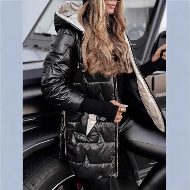 Hooded cotton jacket with three zippers