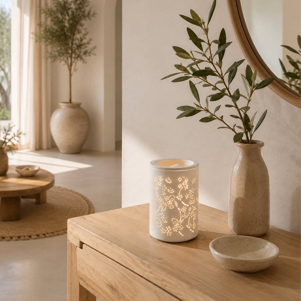 Zachte warmteverspreider – Calorya n°1 – Keramiek met verwijderbare schaal – Verspreiding en lamp – Geparfumeerde was, etherische oliën – Decoratief idee