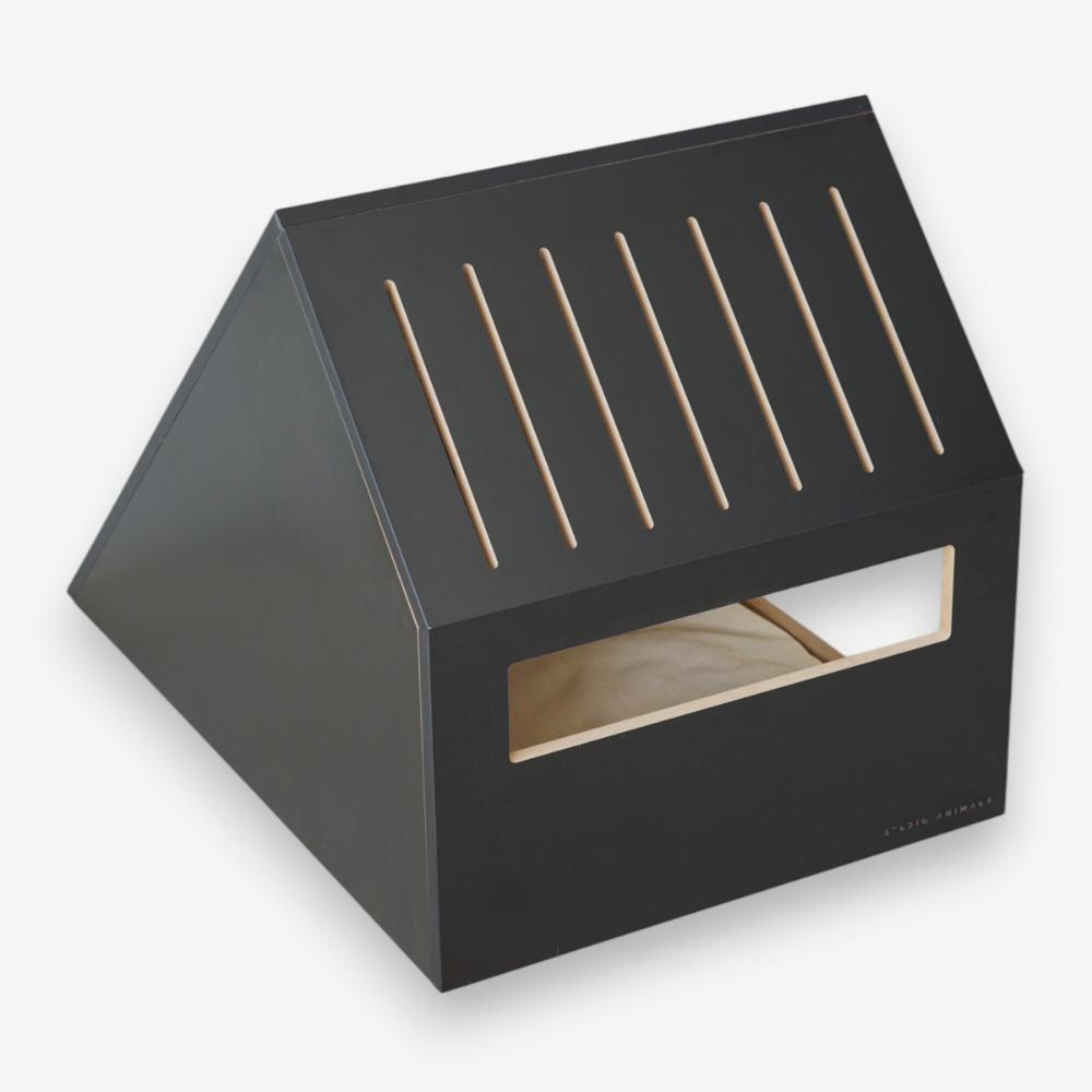 Kattenhuis | hout | katoen | zwart | 75 x 50 x 53 cm