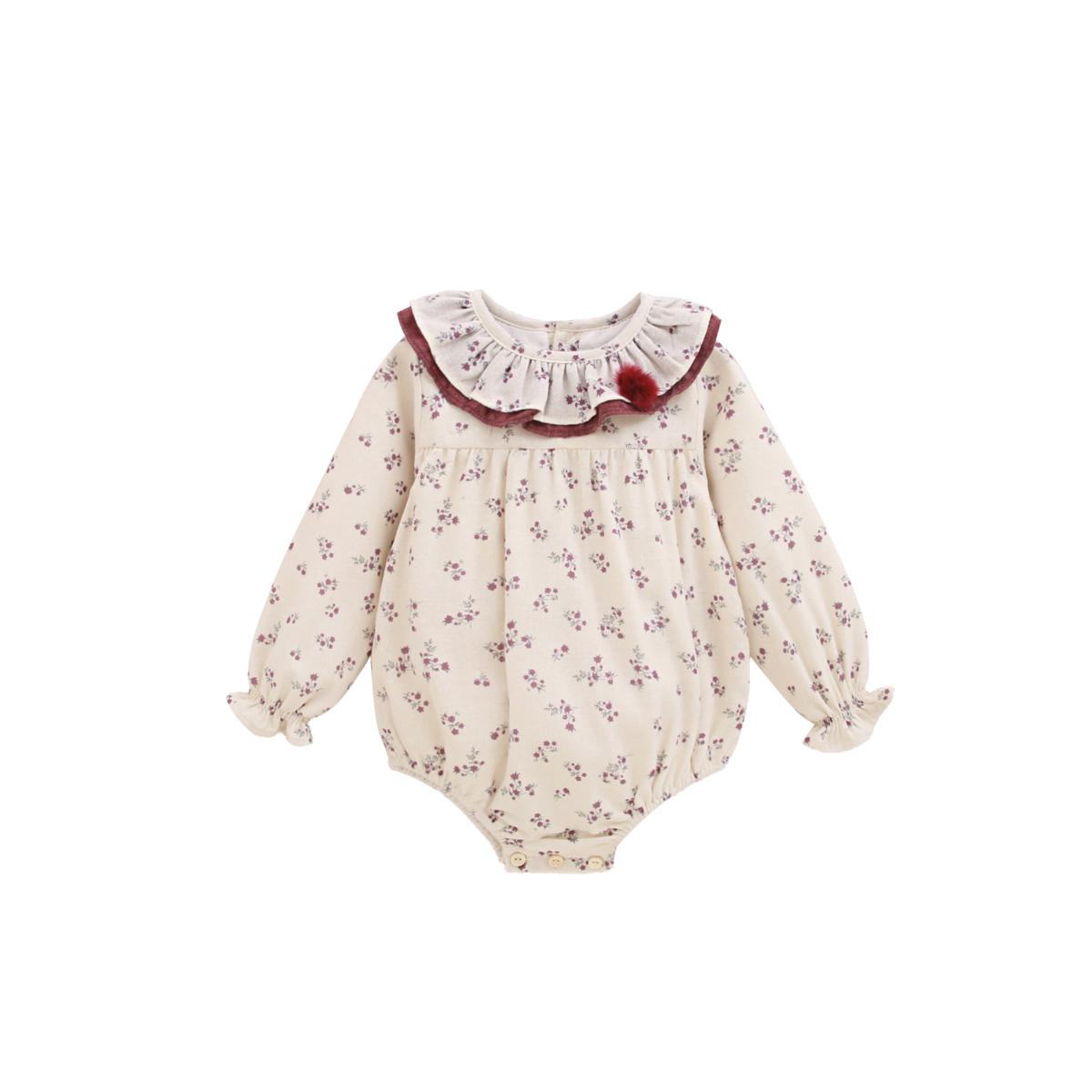 Kombinezon dla dziewczynki w kwiaty z pomponem P72-11604042