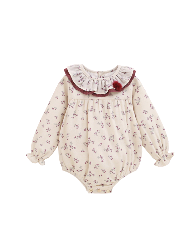 Rompertje met bloemenprint voor babymeisjes met pompondetail P72-11604042