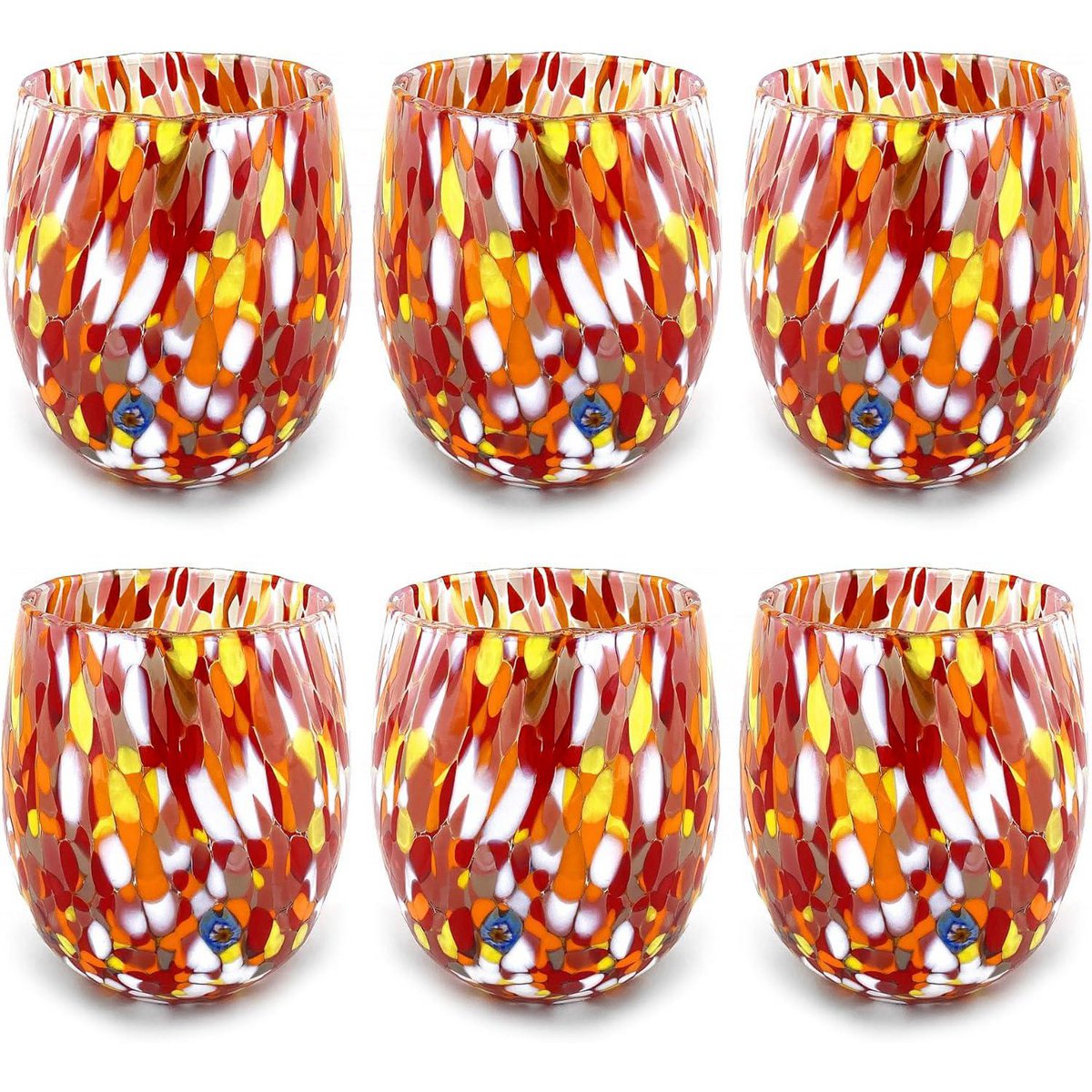6 Big Colombina vand Big Colombine Bold og håndhåndet med Murrine di Murano, "I Colori di Murano" 435 Ml Line. Lavet i Italien