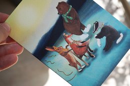Weihnachtskarte Schlittschuhlaufen mit Foliendruck