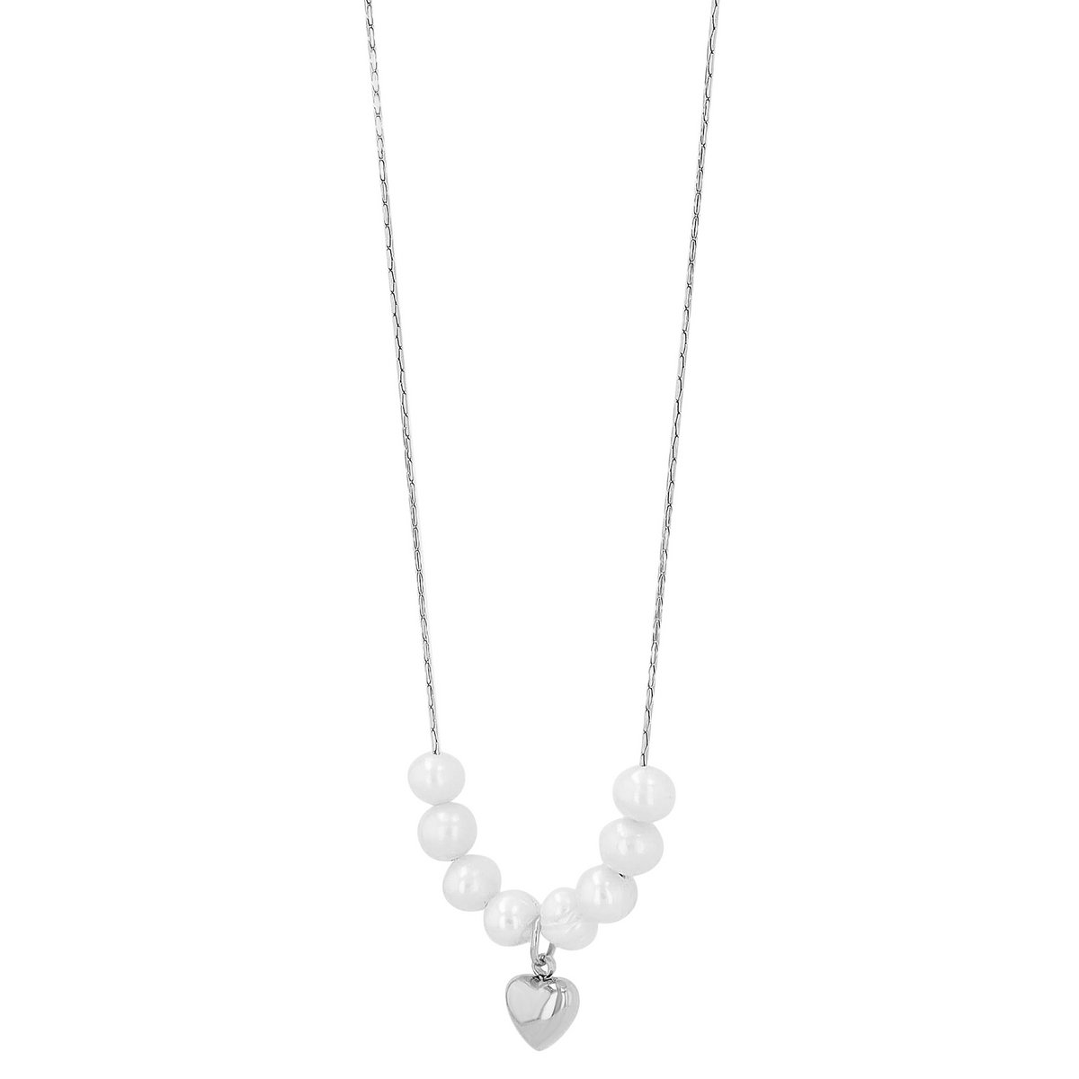 "Amma" Edelstahl Kette + Anhänger - Herz/ Süßwasserperlen, 40+5 cm, silberfarben