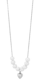 "Amma" Edelstahl Kette + Anhänger - Herz/ Süßwasserperlen, 40+5 cm, silberfarben