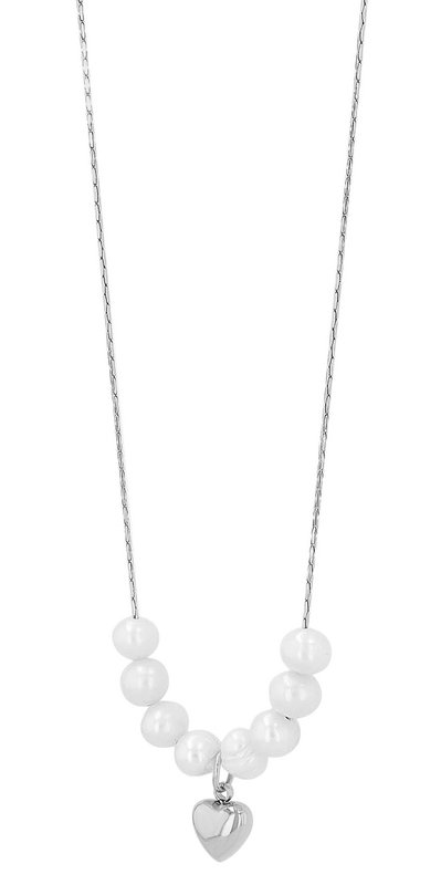 "Amma" Edelstahl Kette + Anhänger - Herz/ Süßwasserperlen, 40+5 cm, silberfarben