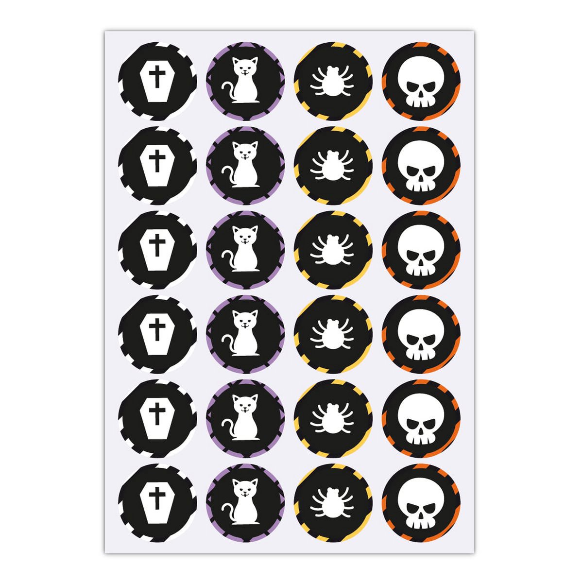 24 spooky Halloween stickers with spiders and co (ø 45mm; 6 x 4 motifs)