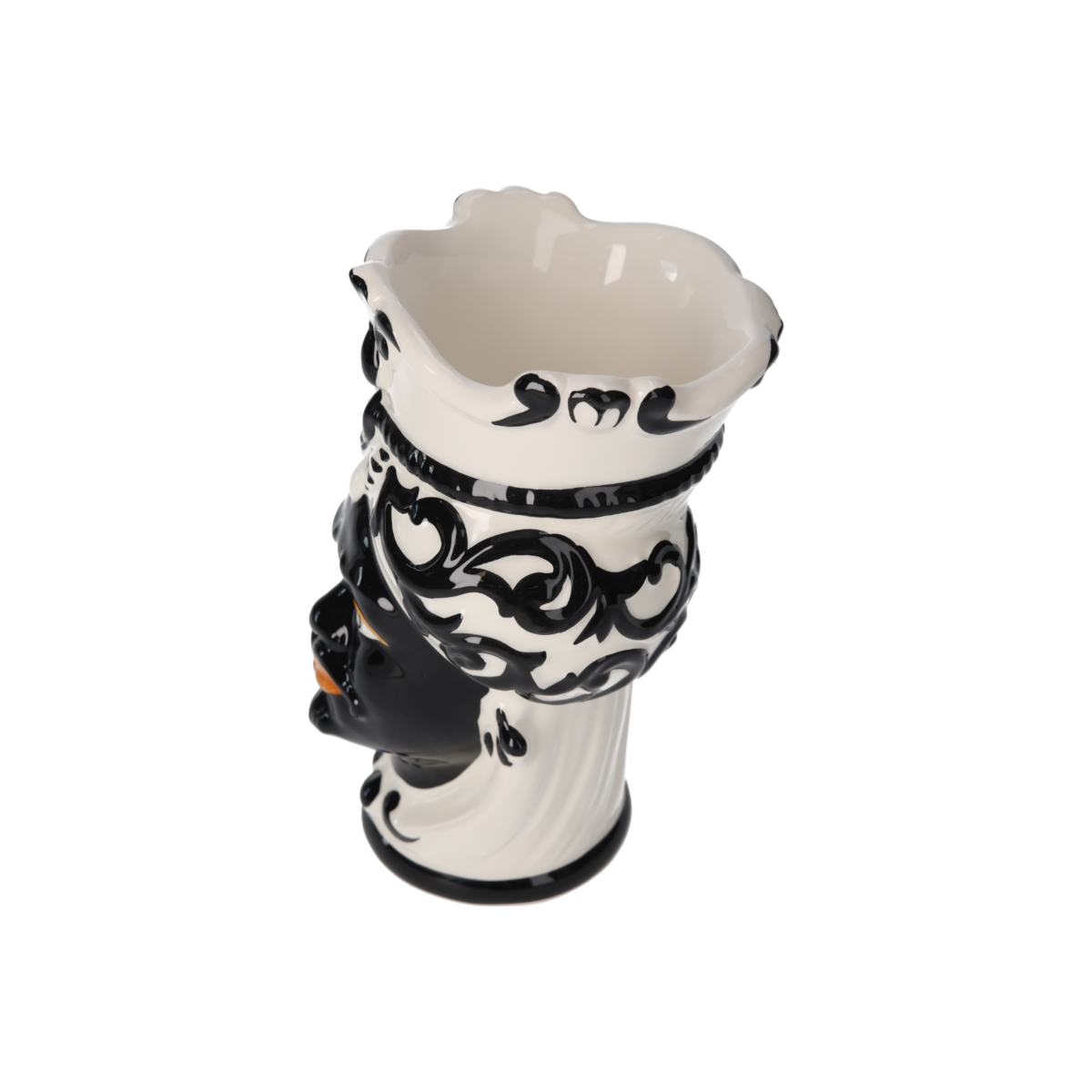 Weiß/schwarze Männerkopfvase aus Keramik, H 20 x Ø 14 cm