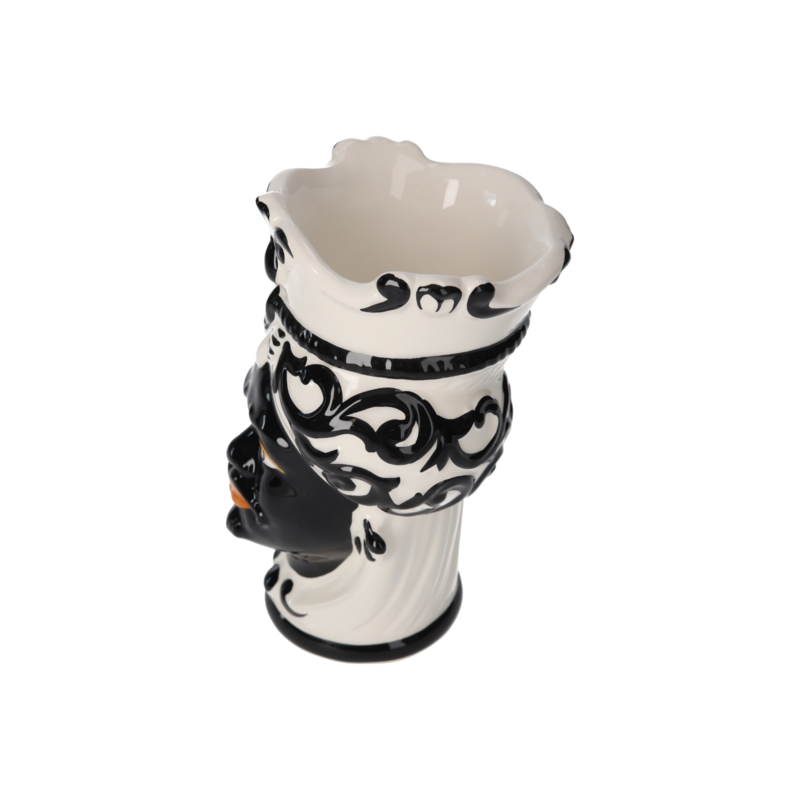 Weiß/schwarze Männerkopfvase aus Keramik, H 20 x Ø 14 cm