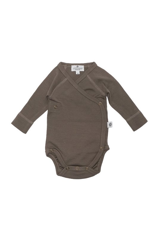 Woolen Wrap romper long sleeves – Merino wool – Walnut