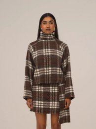 Barfodet plaid brun rullekrave overtrøje