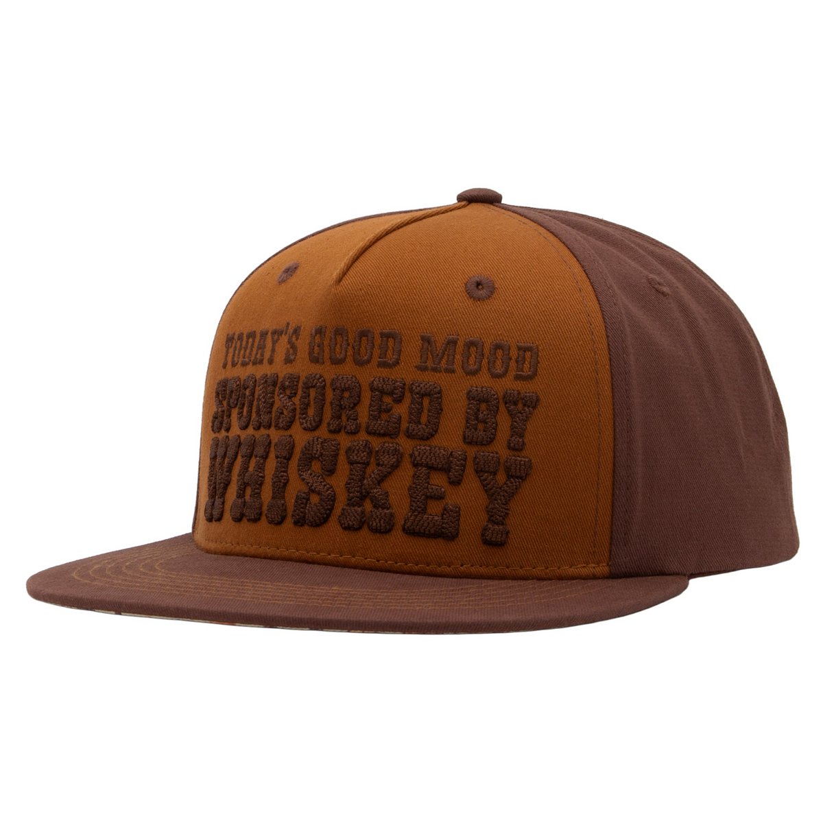 Flat Brim Cap 'Sponsored by Whiskey' in Braun
