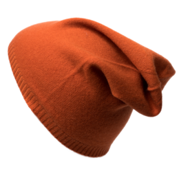 Beanie med kant 100% cashmere orange