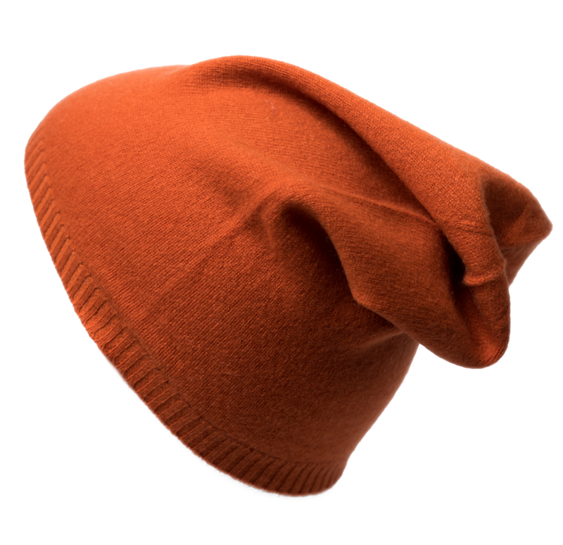 Beanie med kant 100% cashmere orange