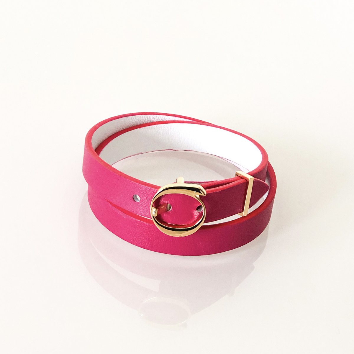 DUO TWIST læderarmbånd Fuchsia - Hvid
