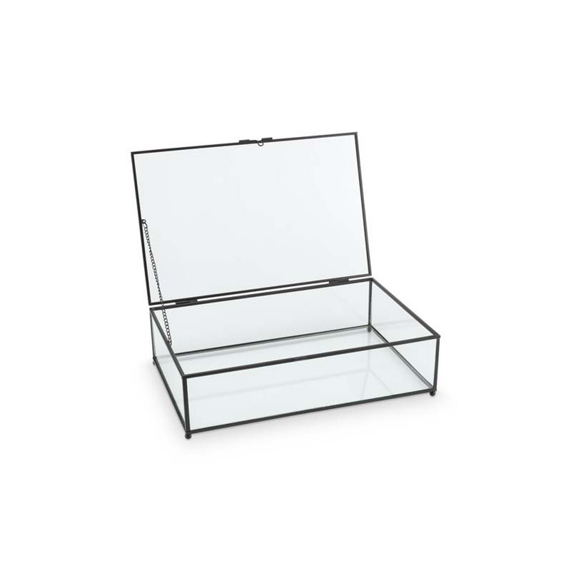 Storage Box Glass with Metal Black Frame 21x33x9cm