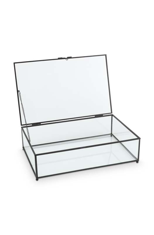 Storage Box Glass with Metal Black Frame 21x33x9cm