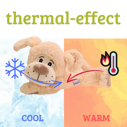 Soft, cuddly plush dog toy in a light beige color with a friendly expression.