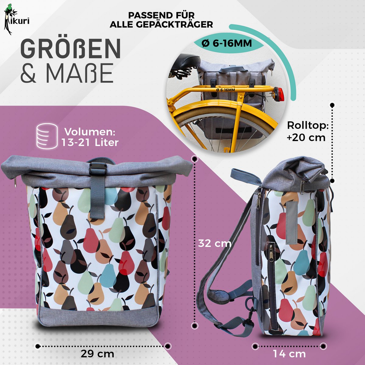Combinación de bolsas para bicicletas / estante de equipaje de mochila - Peras