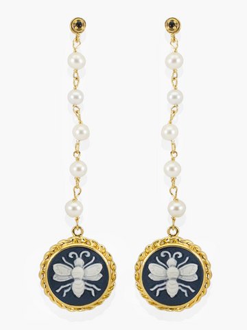 Biene Cameo Dangle Ohrringe mit Perlen
