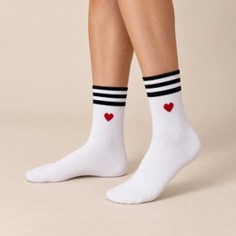 Set van 4 sokken met witte strepen en hartjes voor dames I 35-41
